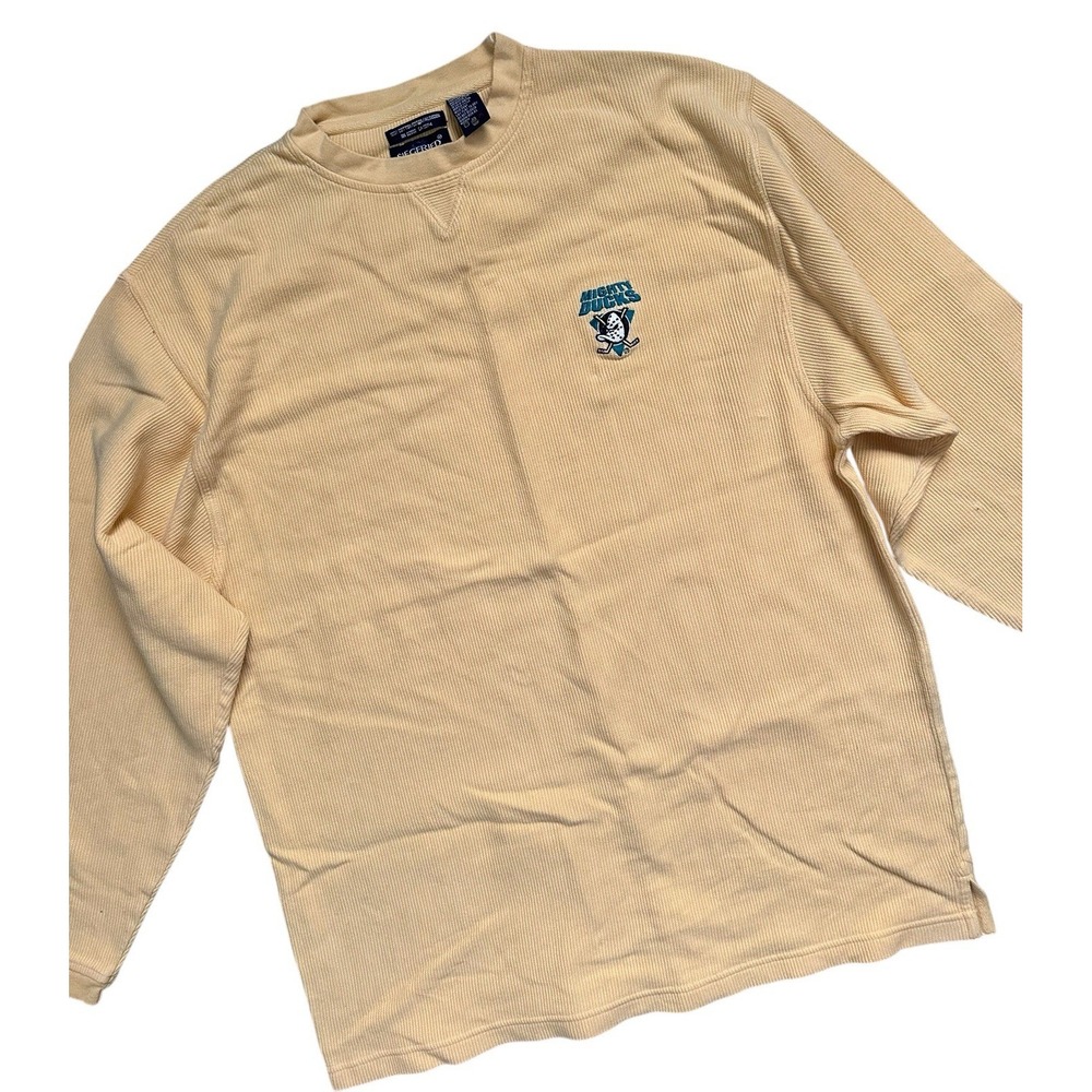 Mighty Ducks of Ribbed Crewneck Yellow Long Sleeve Arena Collection Shirt XL